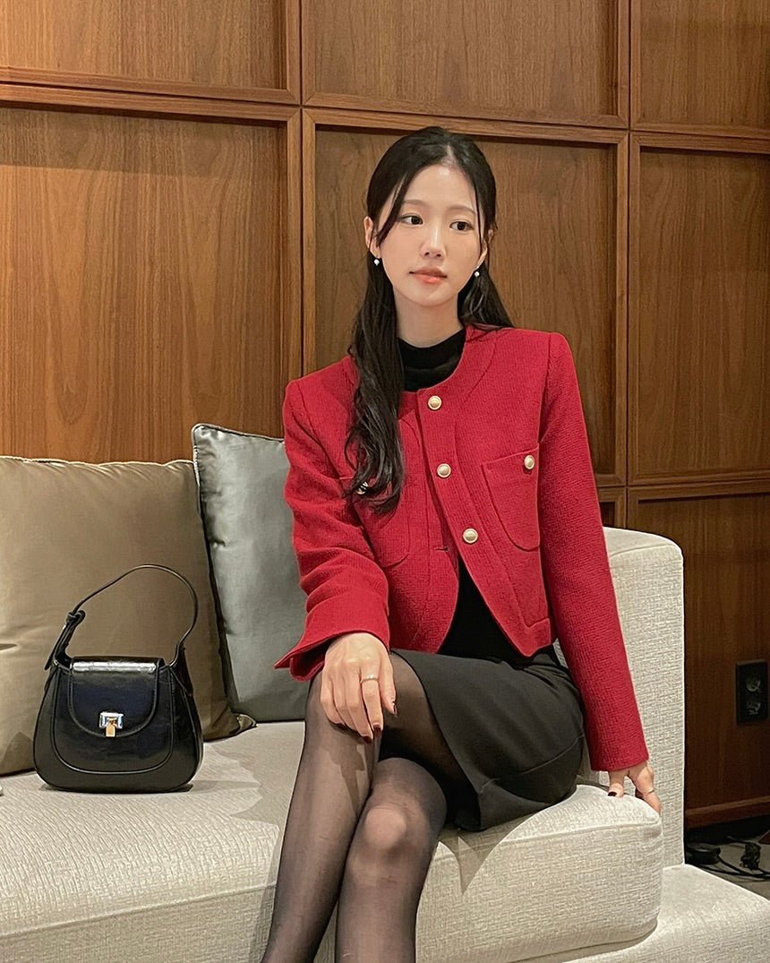 NK301 短款圓領粗呢夾克