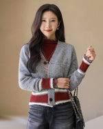 NK275 羊毛混紡拼色針織外套