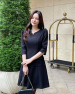 NK445 中袖蝴蝶結粗花連身裙