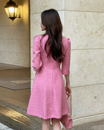 NK445 中袖蝴蝶結粗花連身裙