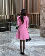 NK445 中袖蝴蝶結粗花連身裙