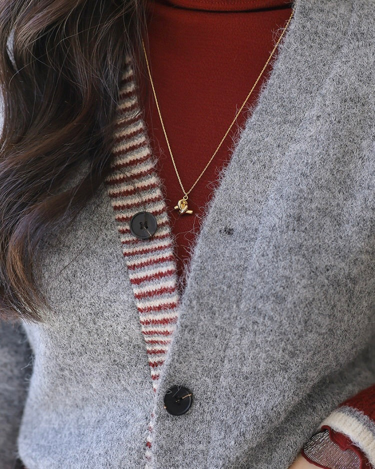 NK275 羊毛混紡拼色針織外套