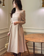 NK446 方領拼紗連身裙