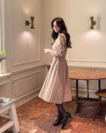 NK446 方領拼紗連身裙