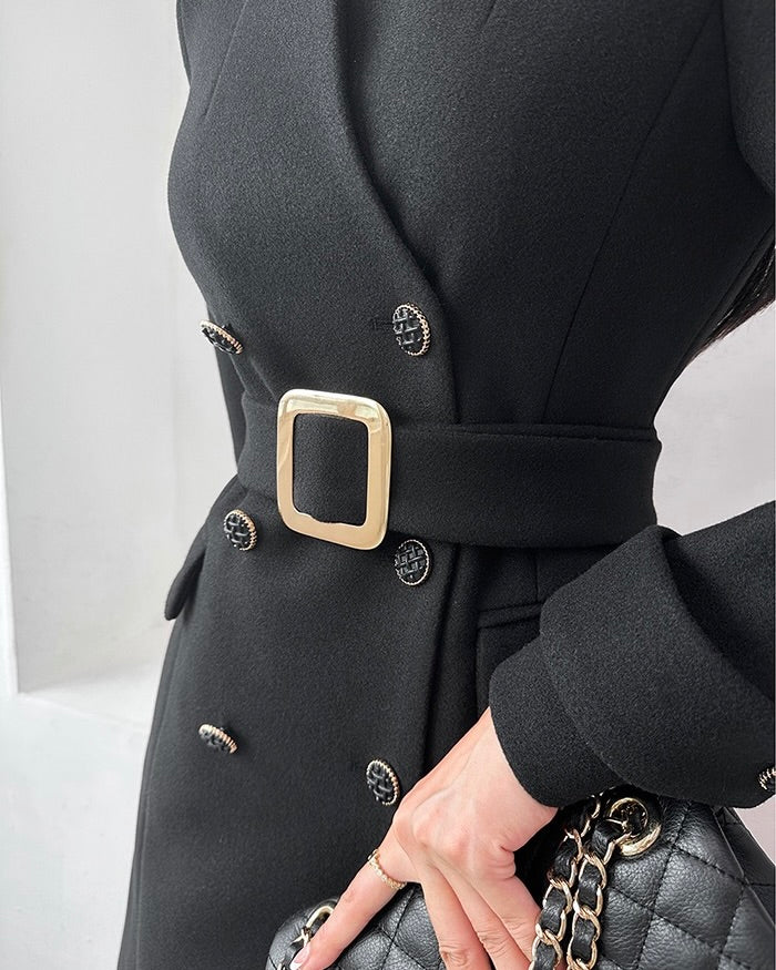 NK299 修腰雙扣大衣（附腰帶）