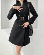 NK299 修腰雙扣大衣（附腰帶）