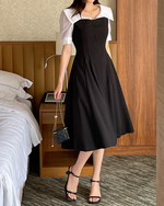 NK538 大翻領拼接修身連衣裙