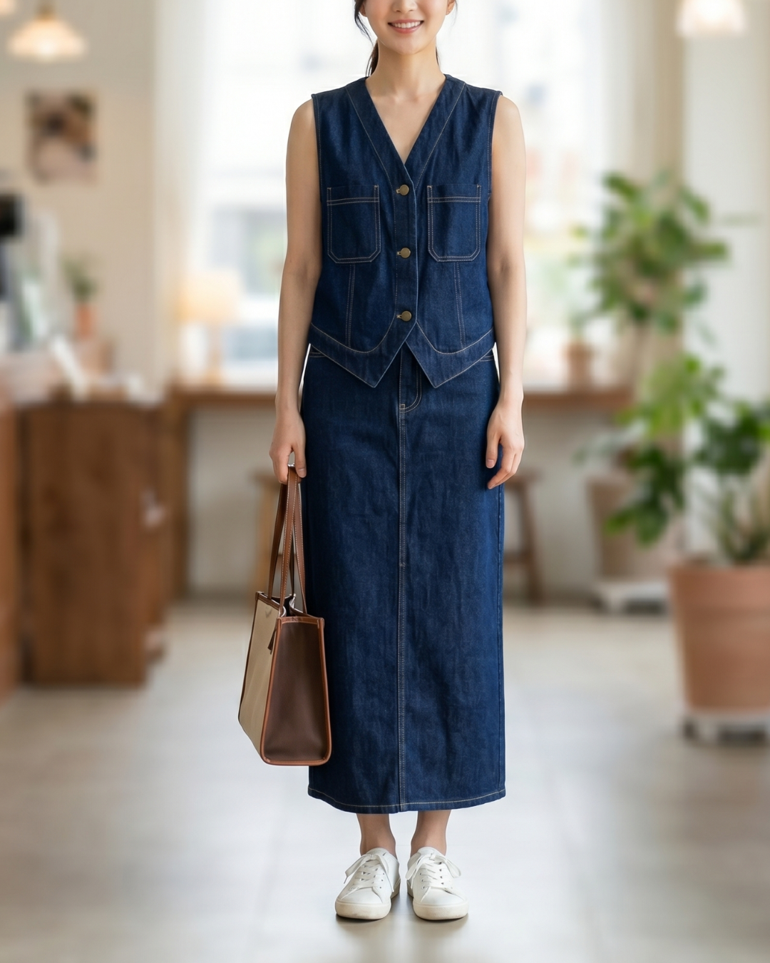 NK554 牛仔背心長裙套裝