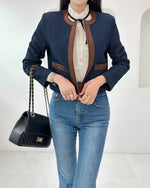 NK292 針織拼皮革正肩夾克