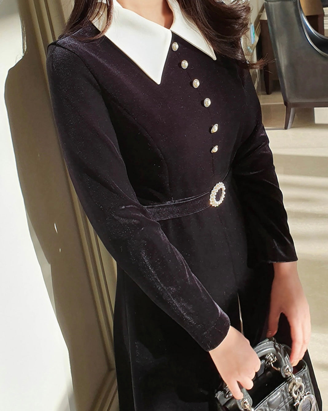 NK300 絲絨珍珠連身裙