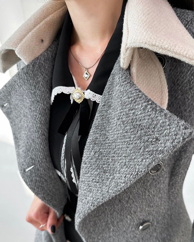 NK358 拼色修身A字大衣