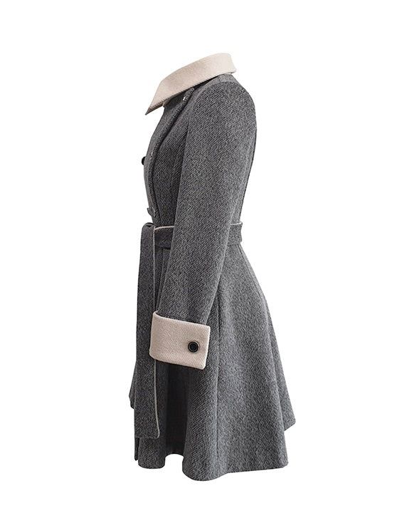 NK358 拼色修身A字大衣