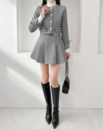 NK357 抓絨外套百褶裙套裝