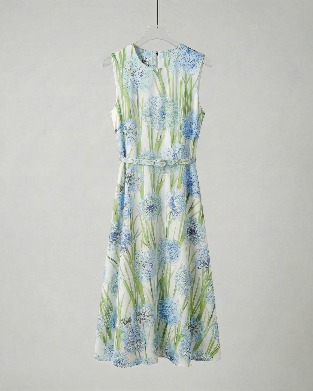 NK497 繡球花圖案背心連身裙(連腰帶)