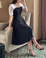 NK538 大翻領拼接修身連衣裙