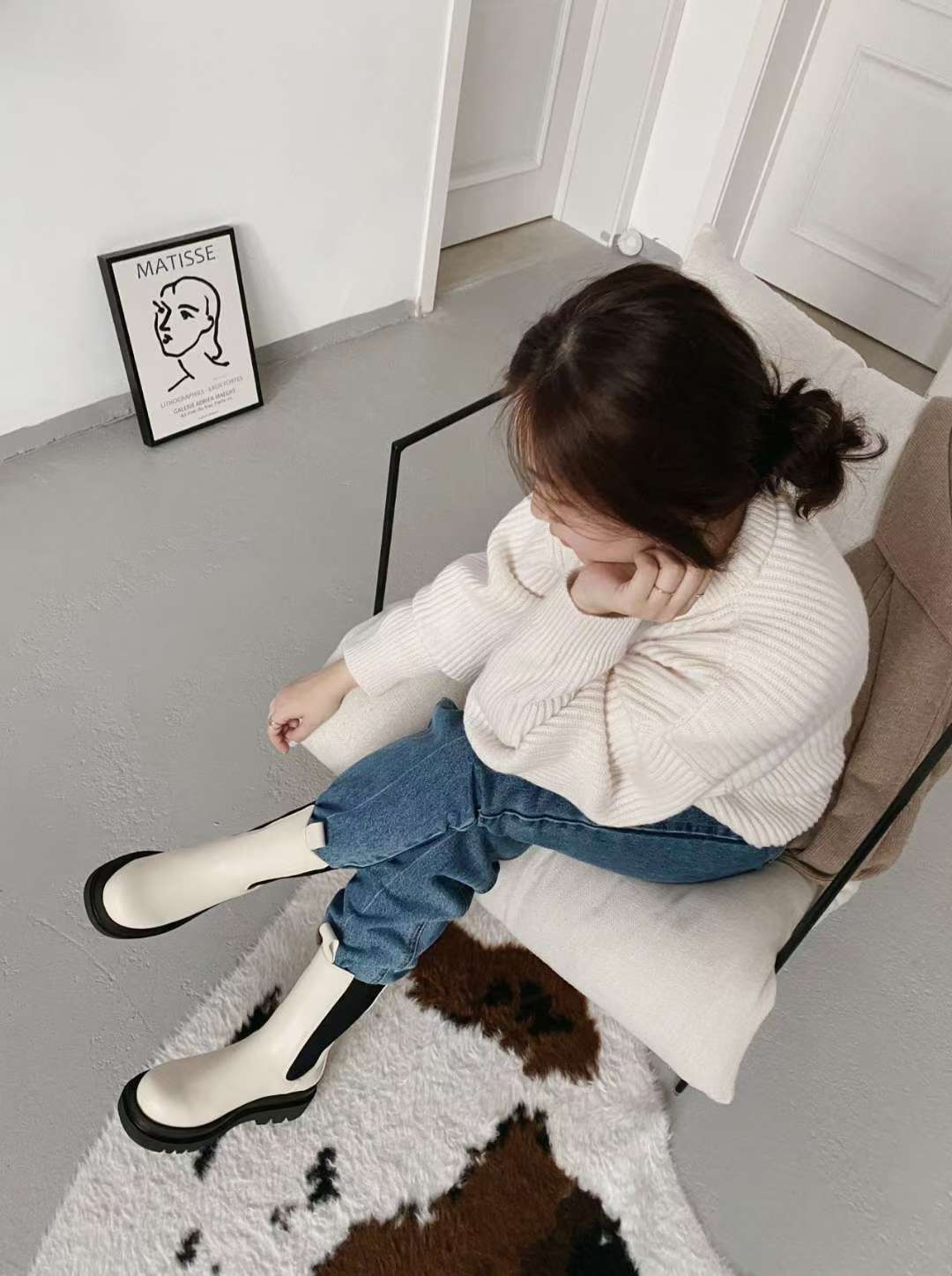 NK407 真皮彈力中筒靴