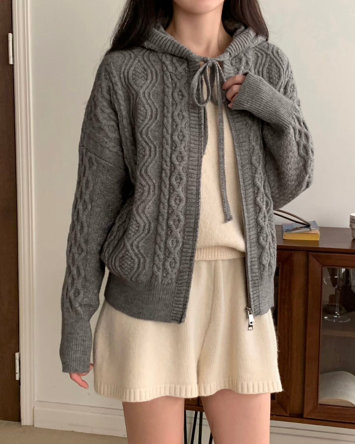 NK364 針織拉鍊連帽外套