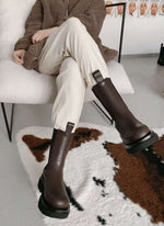 NK407 真皮彈力中筒靴