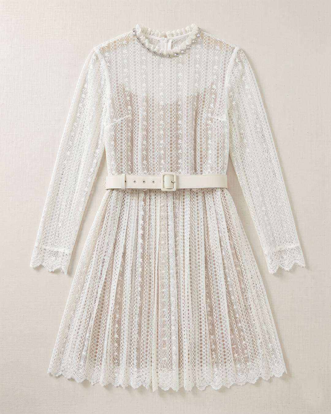 NK558 緹花蕾絲修身連衣裙(連腰帶)