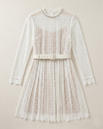 NK558 緹花蕾絲修身連衣裙(連腰帶)