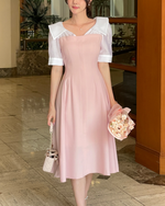 NK538 大翻領拼接修身連衣裙