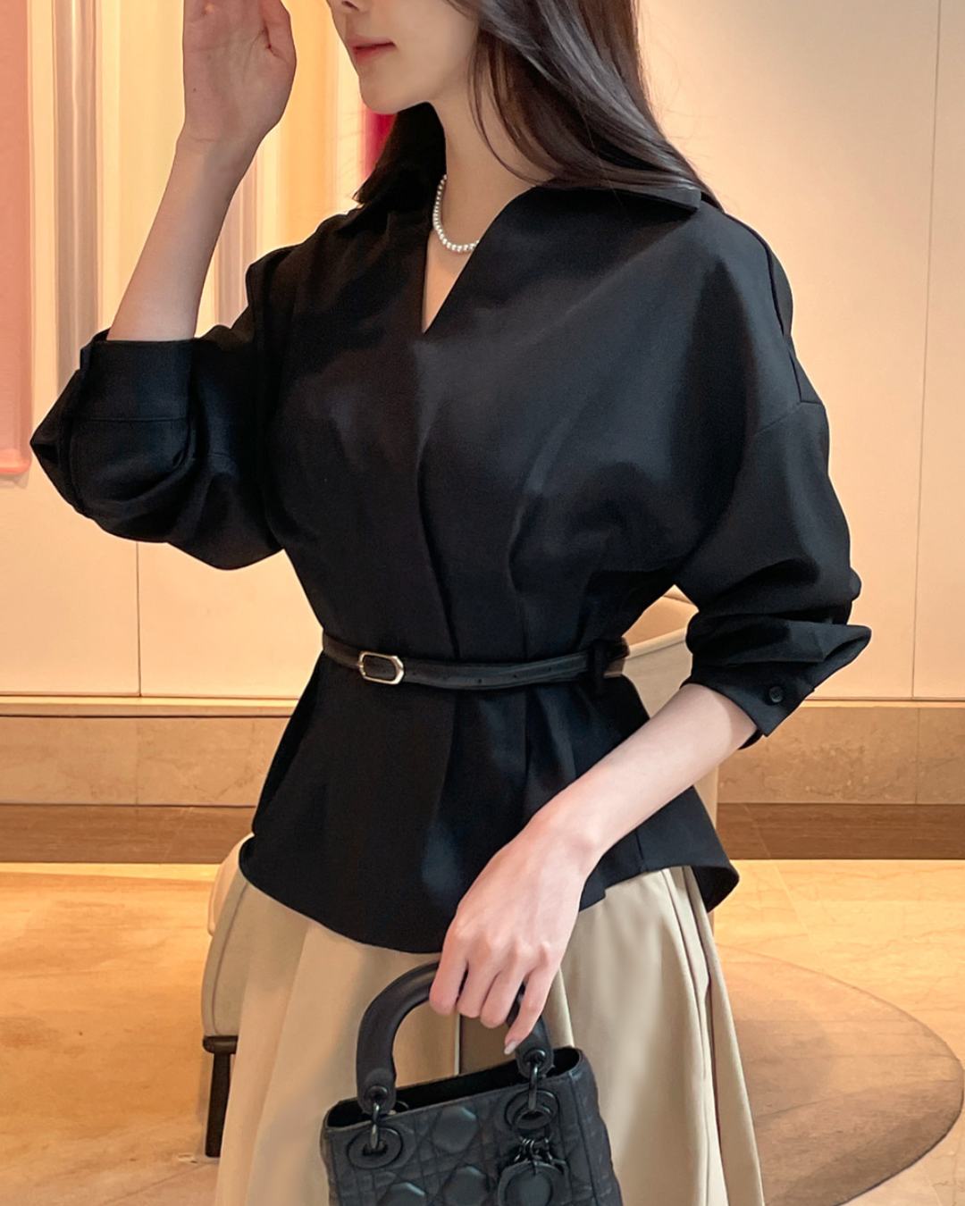 NK480 V領腰褶上衣(含腰帶)