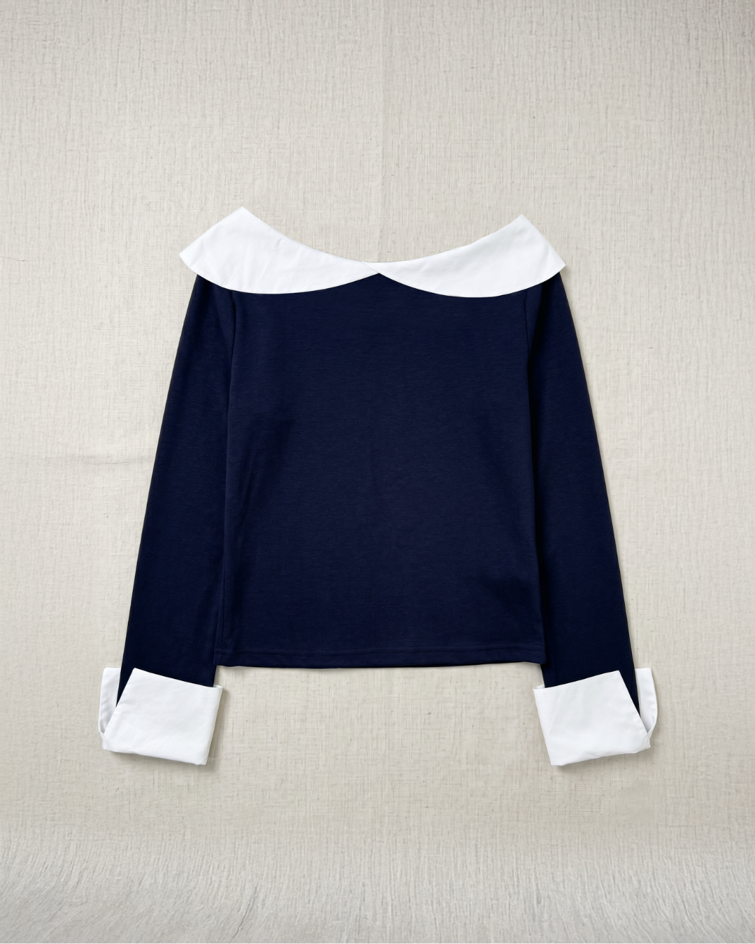 NK534 撞色翻領針織長袖上衣
