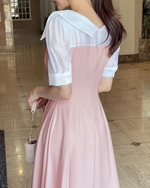 NK538 大翻領拼接修身連衣裙