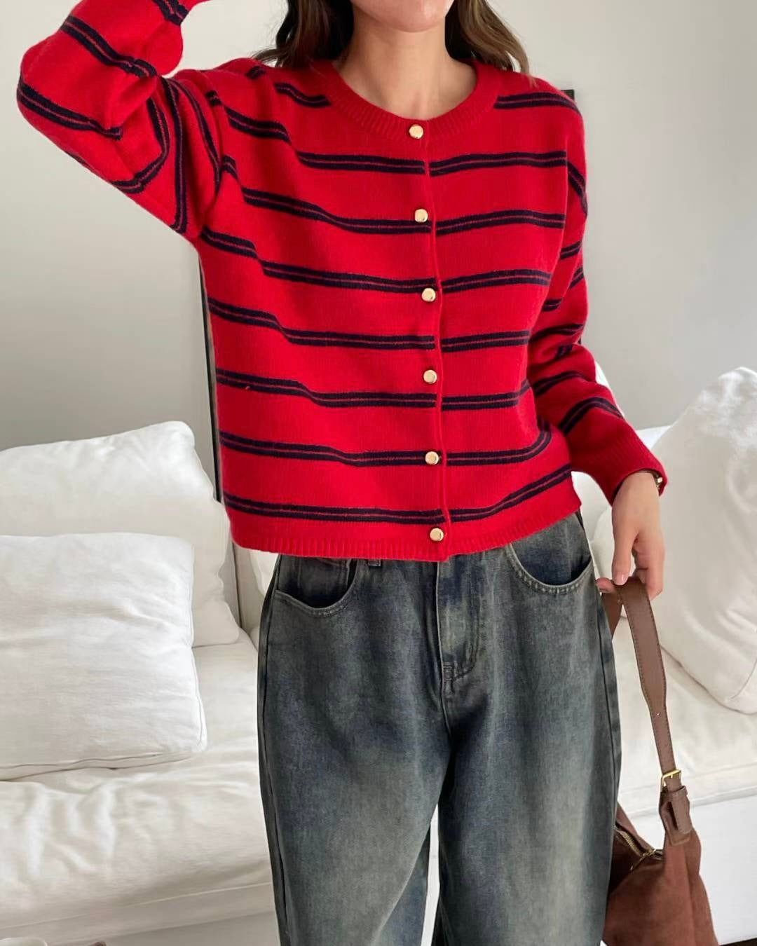 NK363 條子毛衣開襟外套