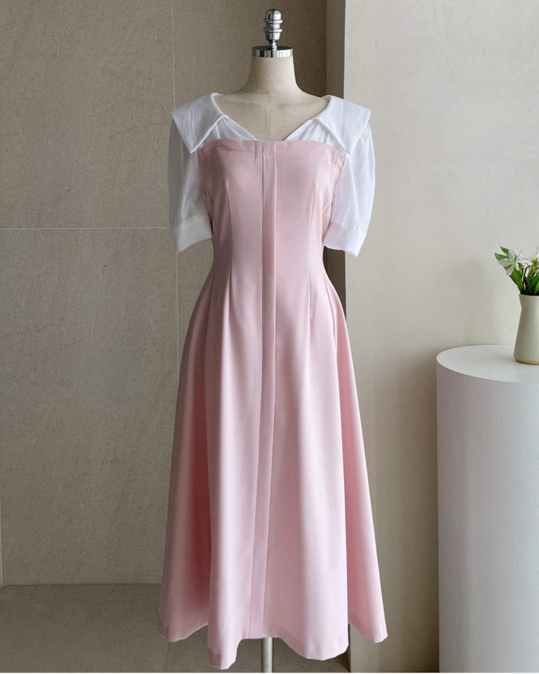 NK538 大翻領拼接修身連衣裙