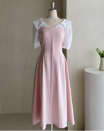 NK538 大翻領拼接修身連衣裙