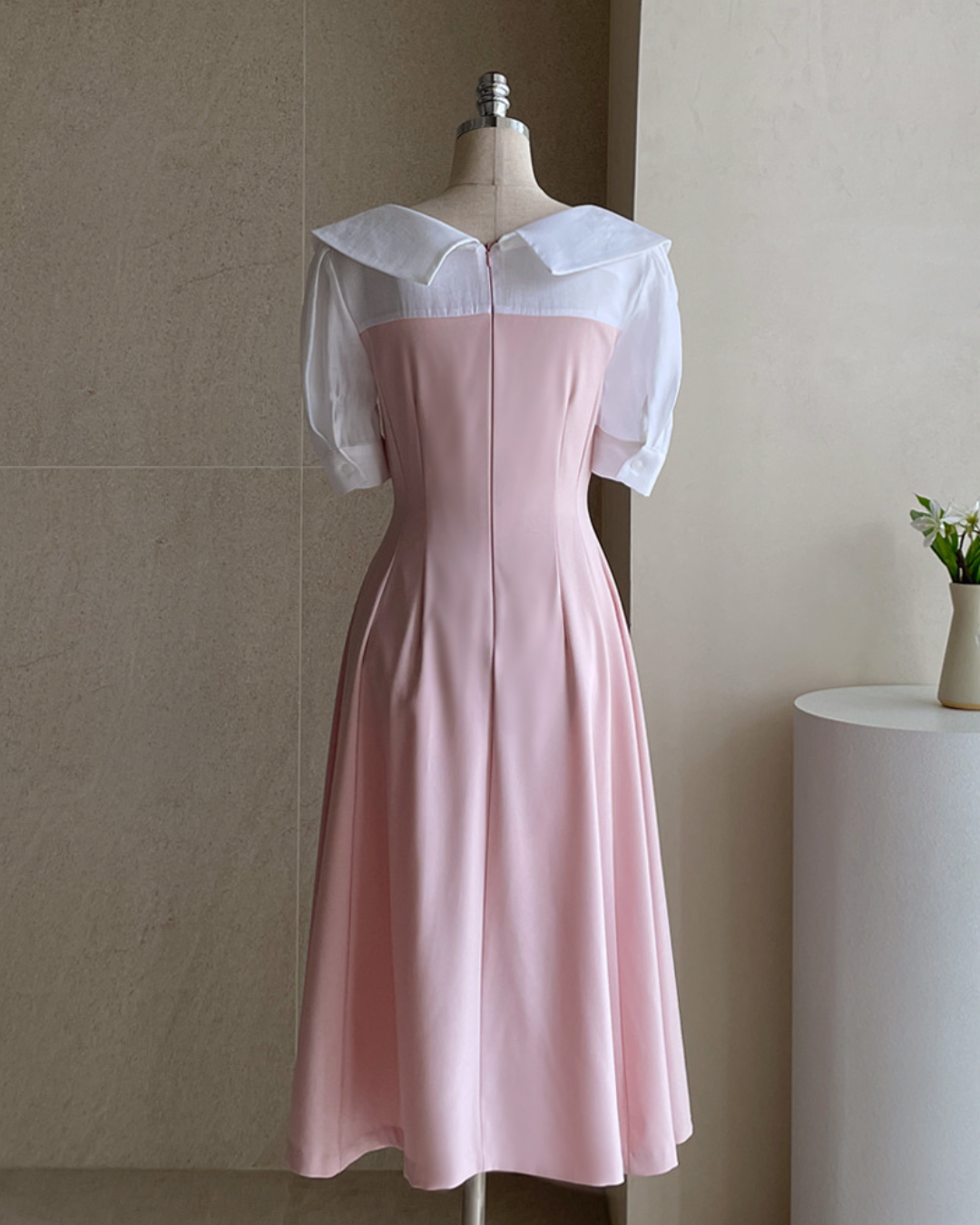 NK538 大翻領拼接修身連衣裙