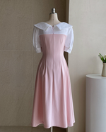 NK538 大翻領拼接修身連衣裙