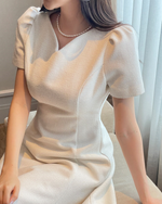 NK523D 法式V領收腰連身裙