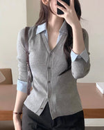 NK272 針織拼接開襟上衣