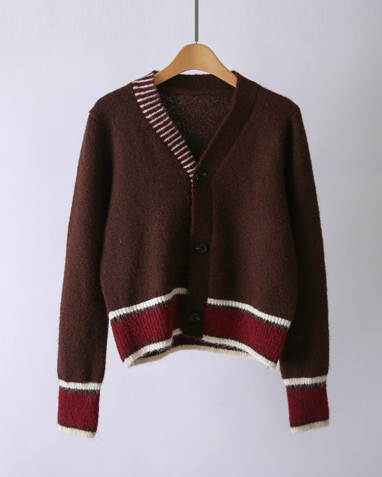 NK275 羊毛混紡拼色針織外套