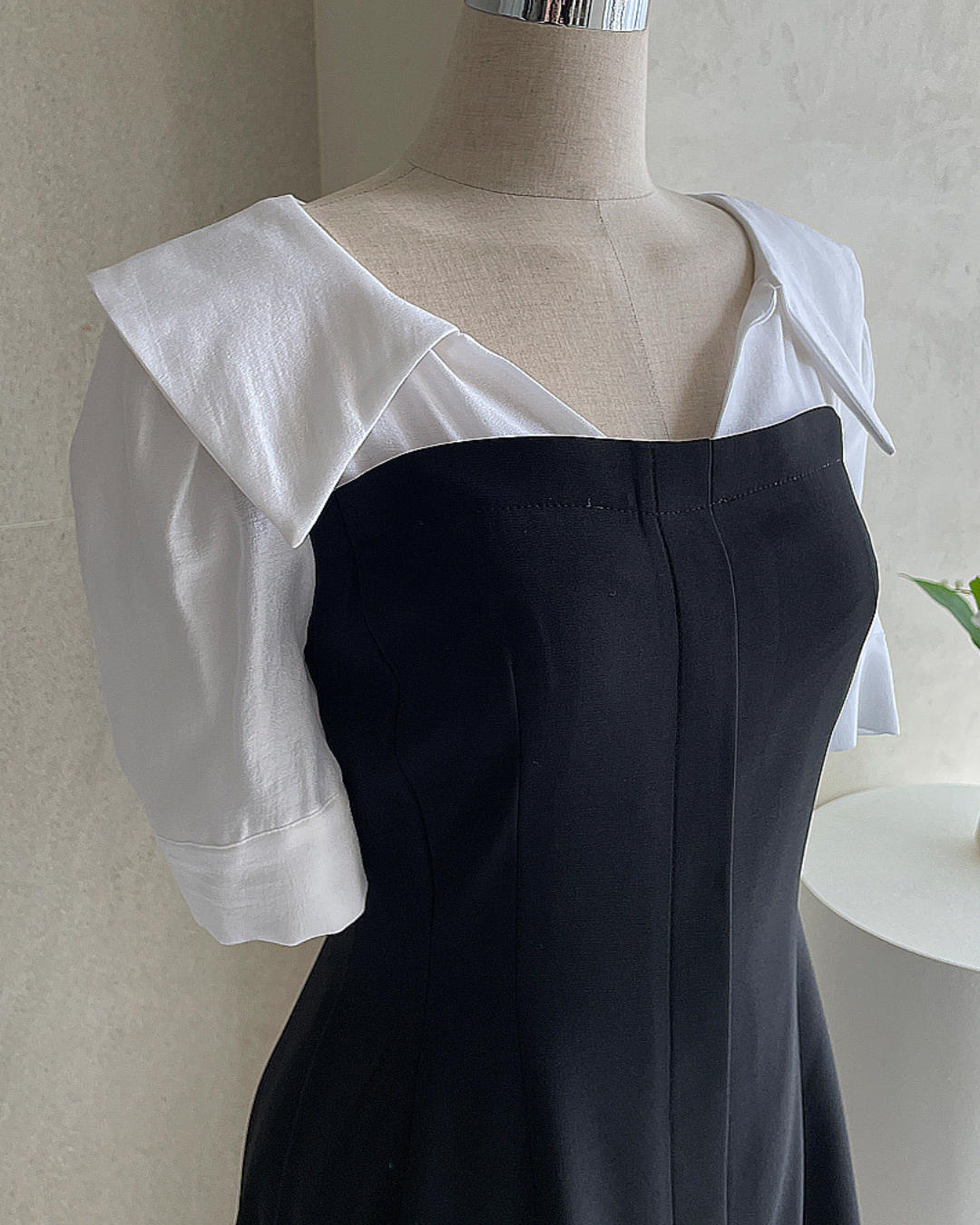 NK538 大翻領拼接修身連衣裙