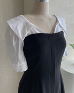 NK538 大翻領拼接修身連衣裙