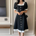 NH563 square neck puff sleeve dress