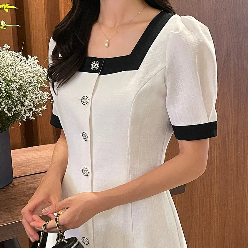 NH563 square neck puff sleeve dress