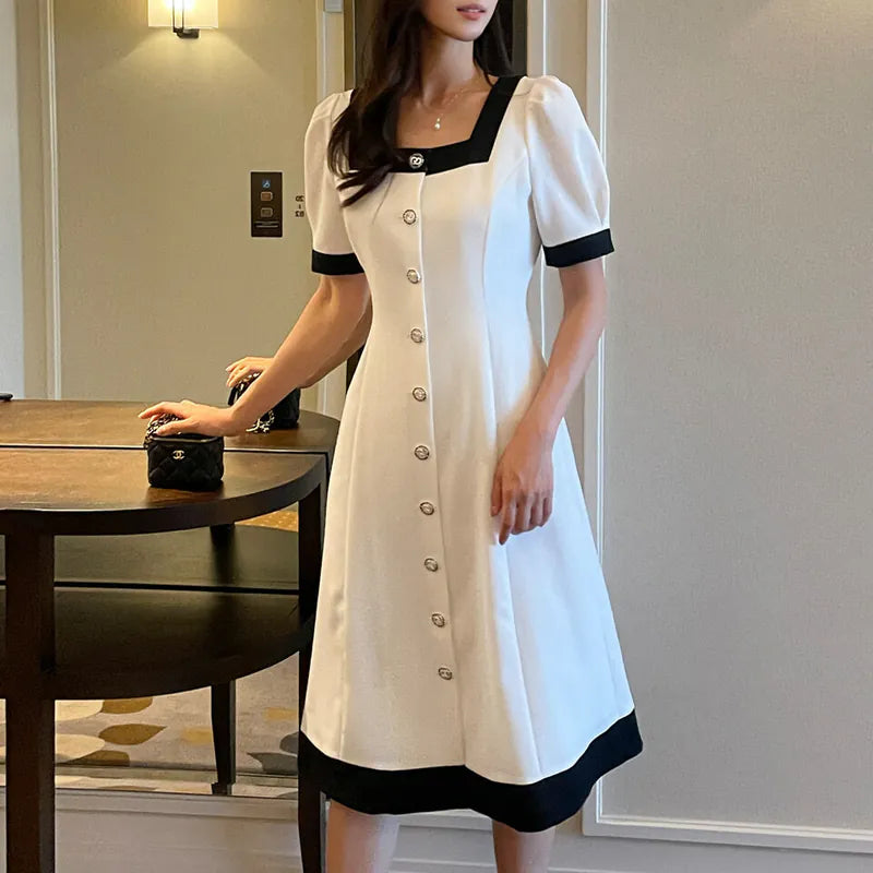 NH563 square neck puff sleeve dress