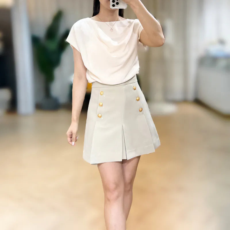 NH598 Double-row gold button pleated culottes