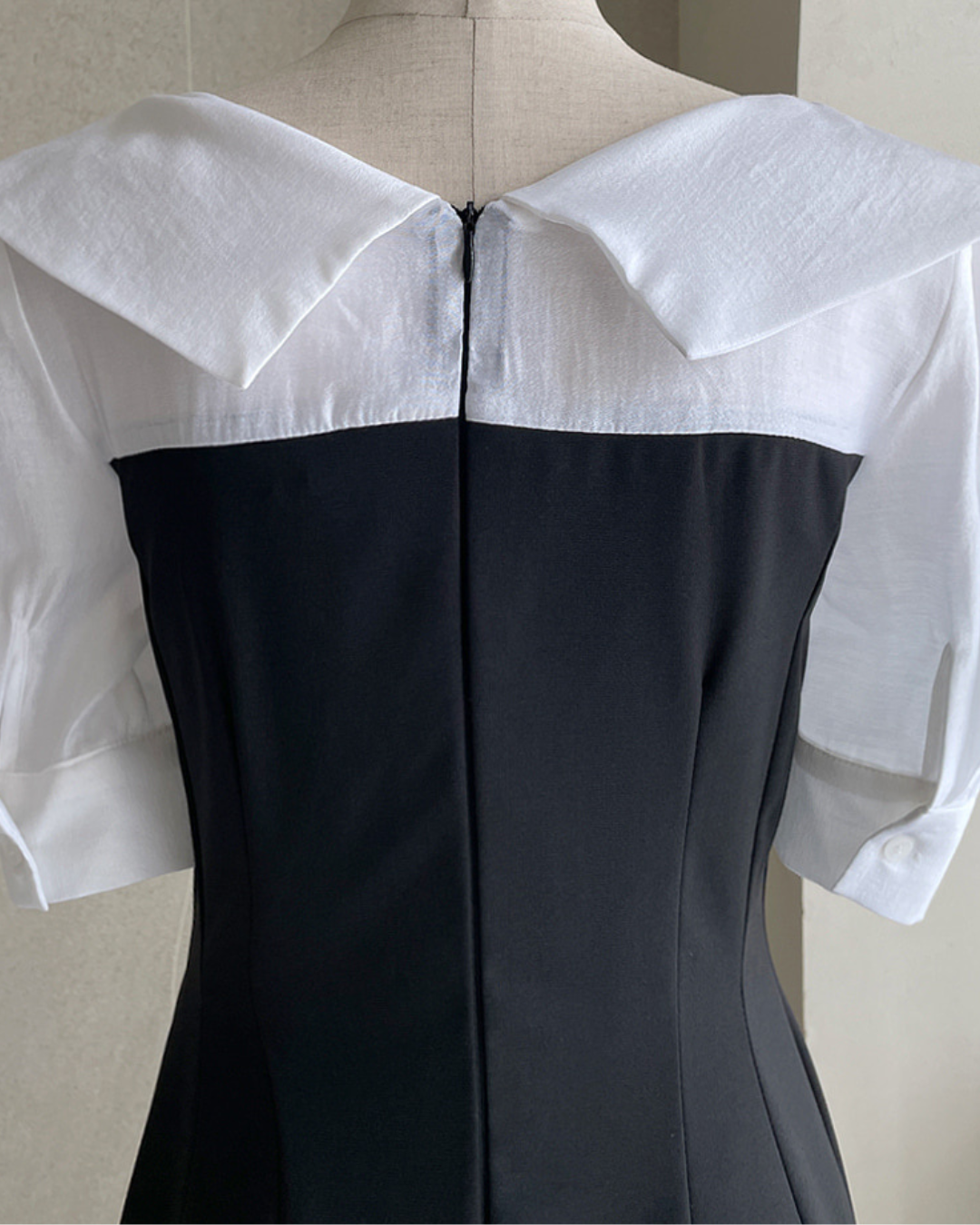 NK538 大翻領拼接修身連衣裙