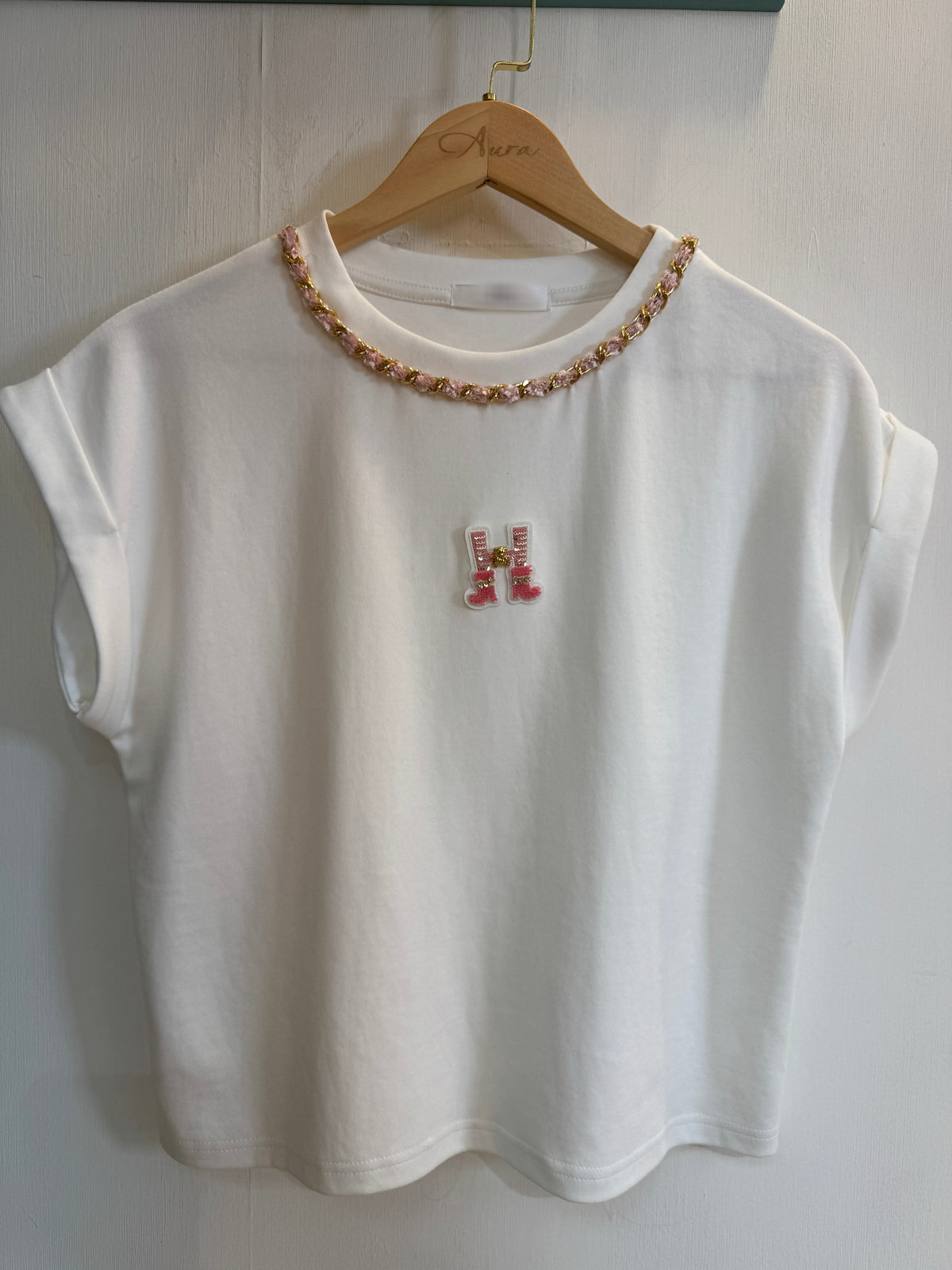NK089 H字母鎖鏈棉Tee
