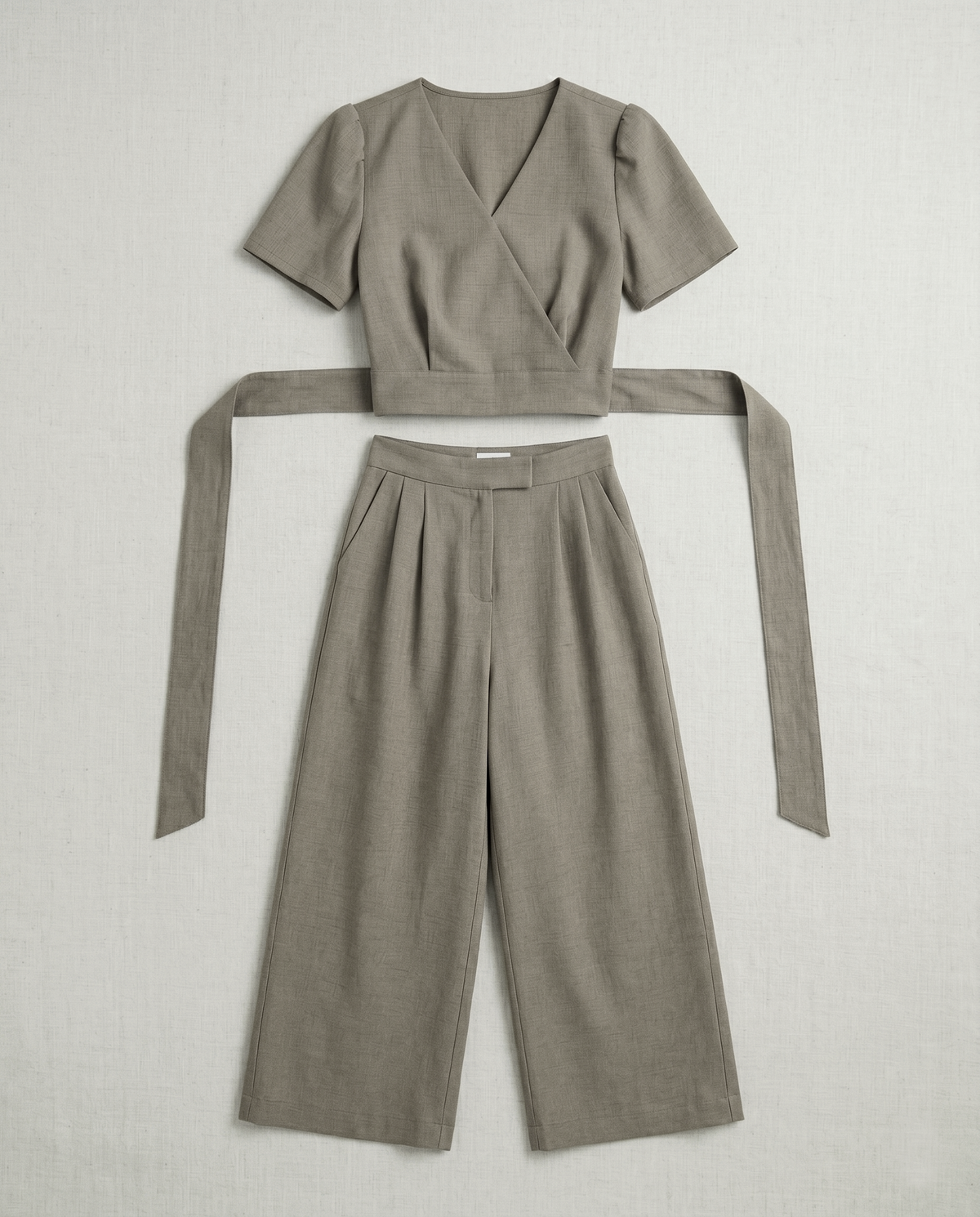 NK552 V領綁帶高腰褲套裝