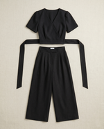 NK552 V領綁帶高腰褲套裝