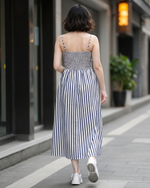 NK710 夏日條子吊帶長裙