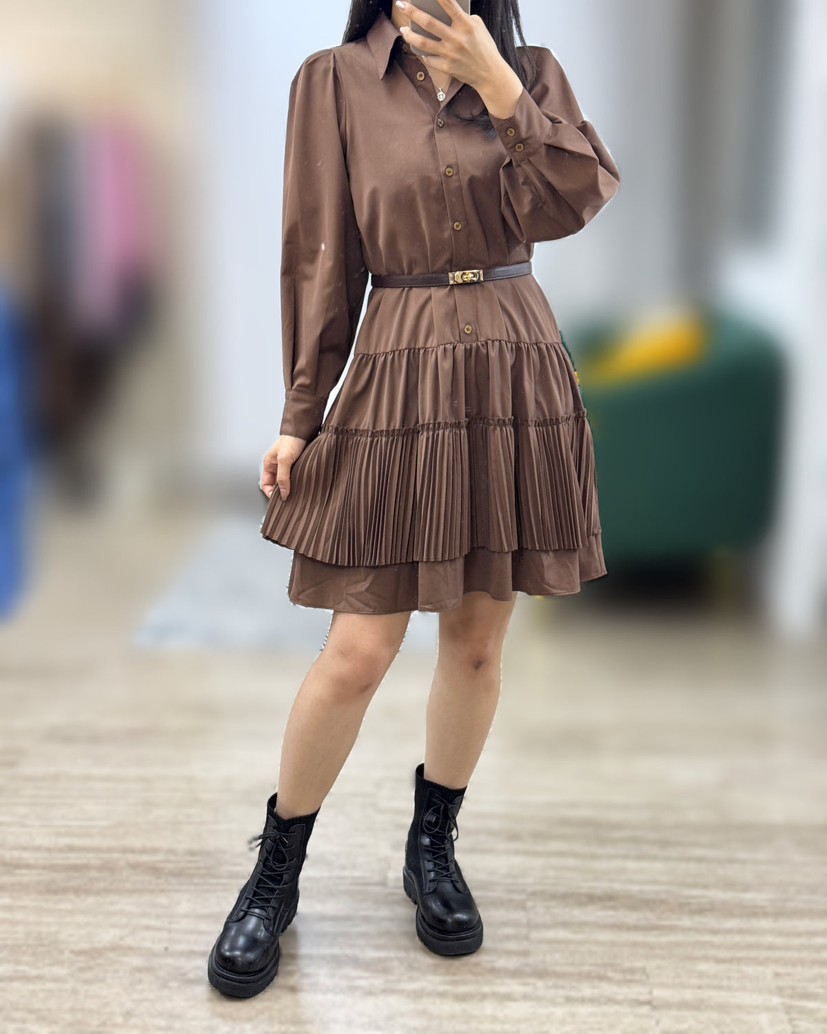 NK390 百褶恤衫連身裙