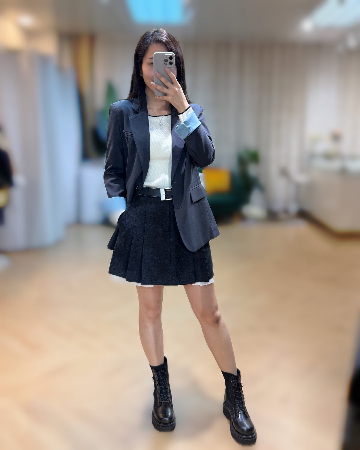 NK312 反袖拼色西裝中褸