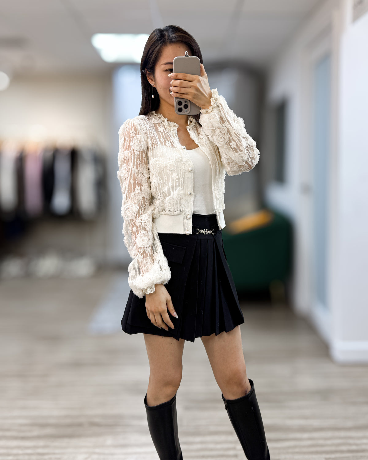 NK426 Lace立領珍珠扣上衣